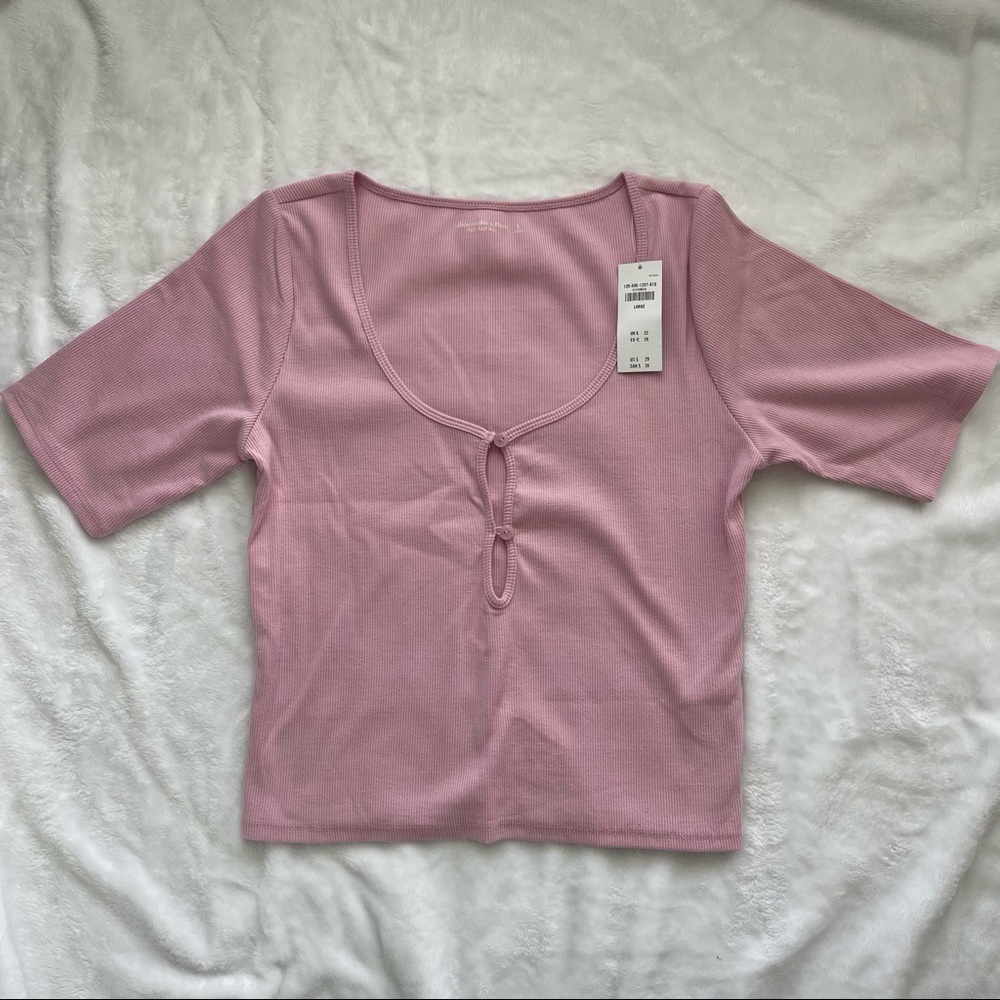 Pink Abercrombie Button Scoop Neck